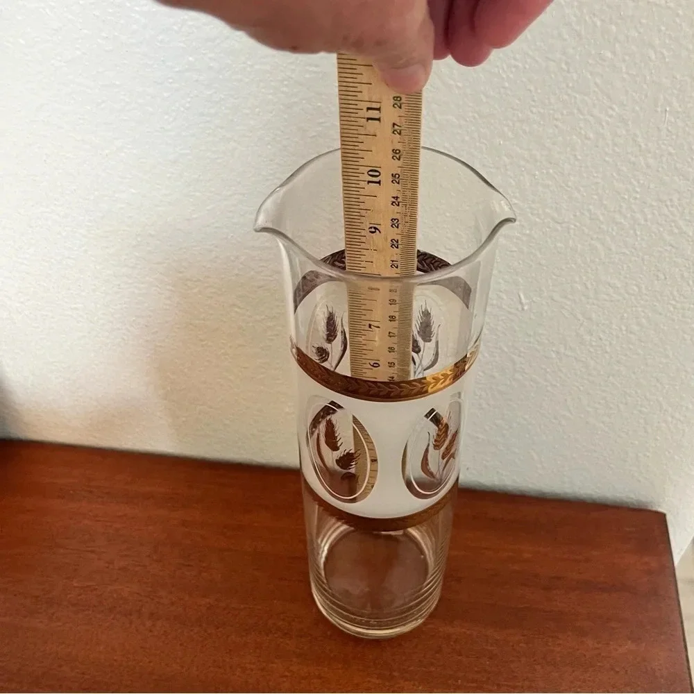 Mid Century Modern Gold Wheat Cylinder Double Spout Cocktail Pitcher